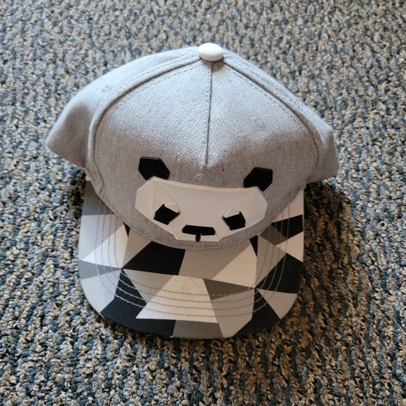 Grey White Panda Mosaic Ball Cap Hat Snapback Baseball with Snapback - Picture 2 of 7